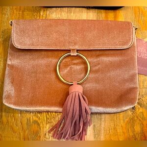 Street Level Velvet Clutch with Tassel - Rose Gold